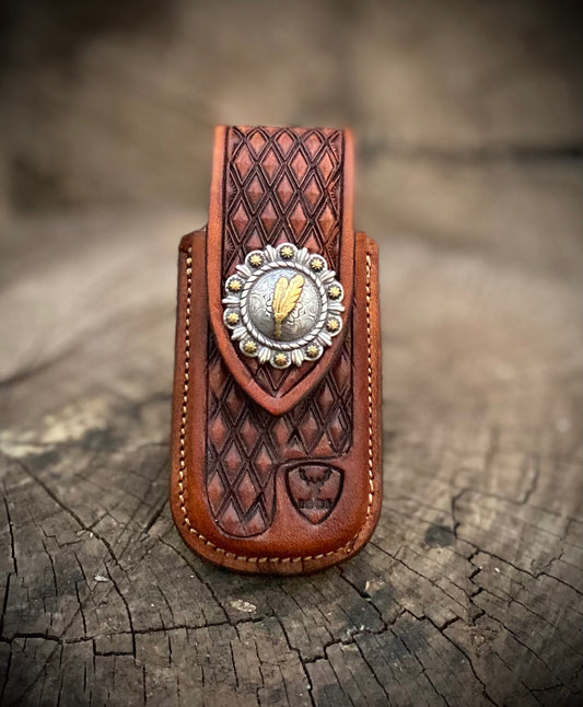 Leatherman wave plus pocket knife sheath,quality handmade leather case