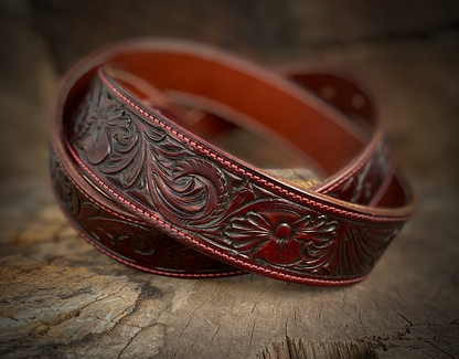 Handmade Wine Leather Belt - 1.5 Inch Genuine Leather