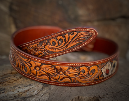 Handmade Leather Belt with Deck Design - 1 3/4  Inch Genuine Leather