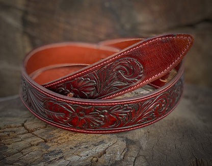 Handmade Wine Leather Belt - 1.5 Inch Genuine Leather